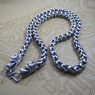 #ad 8mm Genuine 925 Sterling Silver Dragon King Chain Men#x27;s Necklace 20quot; 30quot;