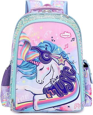 #ad 16”Girls Backpack Kids School Nursery Rucksack Lunch Book Bag Lightweight Stock