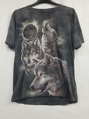 #ad The Mountain Tie Dye Wolf Black Gray T Shirt Mens XL Tag LARGE PER MEASUREMENTS