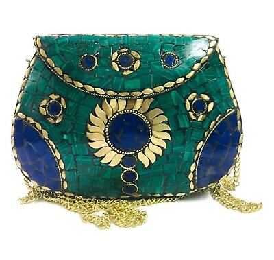 Turquoise Clutch Women Bridal clutch girls marriage clutch mosaic metal bag ant $39.00