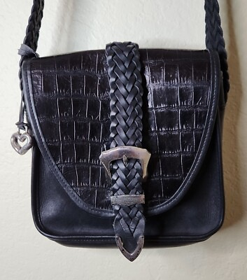 #ad #ad Brighton Black Leather Crossbody Bag Purse Crocodile Print