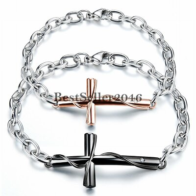 Faith Cross Men Women Couple Chain Bracelet Religious Stainless Steel Jewelry $9.99