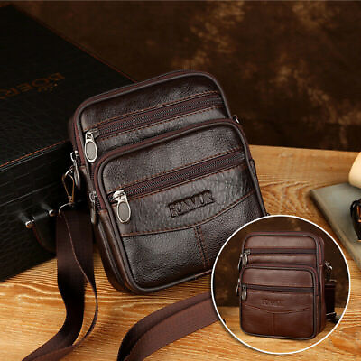 #ad Men#x27;s Leather Crossbody Messenger Shoulder Bags Satchel Small Tablet Bag Handbag