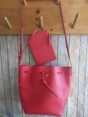 #ad Mansur Gavriel Red Drawstring Bucket Bag With Zip Clutch Purse