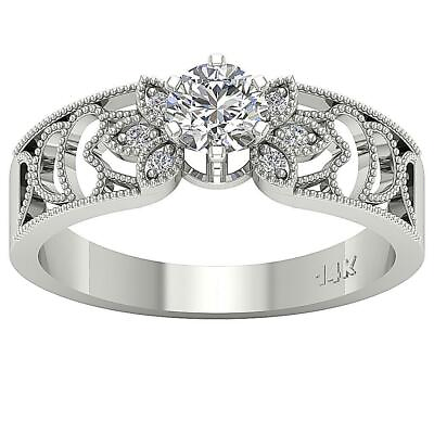 #ad Designer Solitaire Wedding Ring VS1 E 0.50Ct Round Diamond 14K Solid Gold 5.40mm