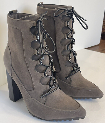 #ad ShoeDazzle Suede Bootie Holland Park Gray Lace Up High Heel Womens Shoe Size 7.5