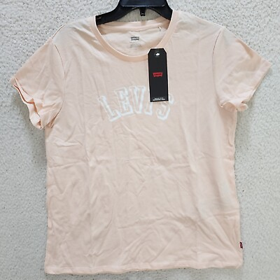 #ad LEVI#x27;S Printed Logo T shirt Women#x27;s L G Light Peach Solid Crewneck Pullover S S