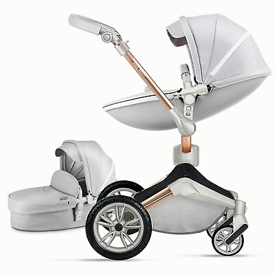 #ad Baby Stroller with seat bassinetHot Mom rotate PU leather Baby Carriage grey