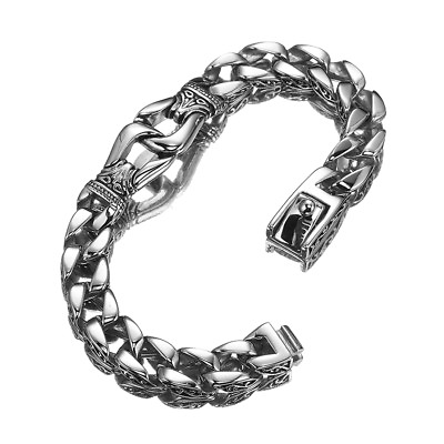 #ad 8.66quot; Cool Stainless Steel Polished Silver Men Curb Link Chain Bracelet Bangle