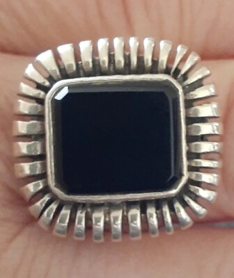 #ad Vintage Designer Fine Sterling Silver Black Onyx Ring Size 6.75