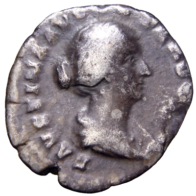 #ad Faustina II AR Denarius. Rome circa AD 152 156. Pudicitia Silver Roman Coin