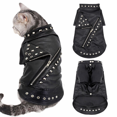 #ad Cool Black Leather Jacket for Small Dogs Pet Puppy Cat Clothes Waterproof Coats