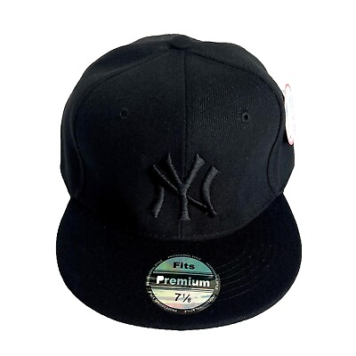 #ad Mens New York Yankees Baseball Cap Fitted Hat Multi Size all Black logo NEW