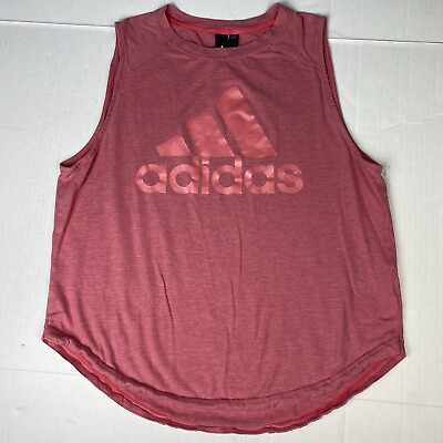 #ad Adidas Women’s Large Tank Top Athletic Shirt Pink Logo Sleeveless Cotton Blend