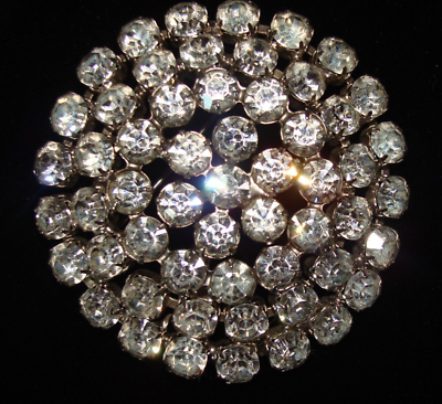 #ad Vintage Rhinestone Brooch 2 Inches of Clear Round Prong Set Stones