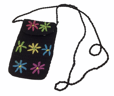 #ad Crossbody Embroidered Purse Holder Cell Phone Wallet Flowers Small Black Crochet