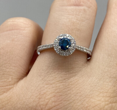 0.55Ct Round Cut Blue Diamond Engagement Ring 14K White Gold Over For Womens $169.99