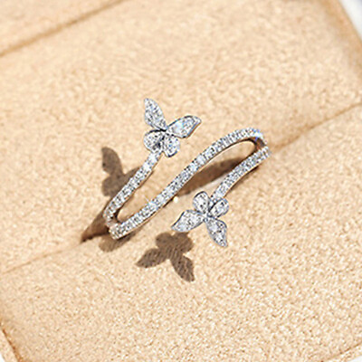 Cute Women Butterfly 925 Silver Filled Ring Cubic Zirconia Jewelry Size 6 10 C $3.27