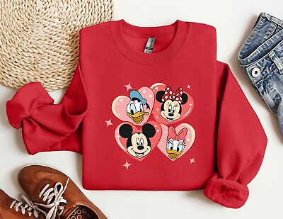 #ad Mickey and Friends Heart Sweatshirt Disney Valentine Hoodie Valentines Day Gift