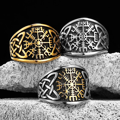 #ad Sculpt Rings™ Viking Compass Celtic Knot Stainless Steel Men Ring Vintage Punk