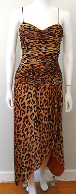 #ad Designer Dynasty Rubin Vintage 80s 90s silk Disco Leopard Animal Print dress M