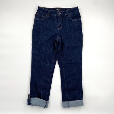 #ad Nine West East End Capri Jeans Womens Sz 2 25 Midrise Roll Tab Hem Dark Wash