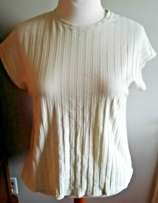 #ad Top Misses L EILEEN FISHER Ribbed Cap Sleeve NEW WITH TAGS
