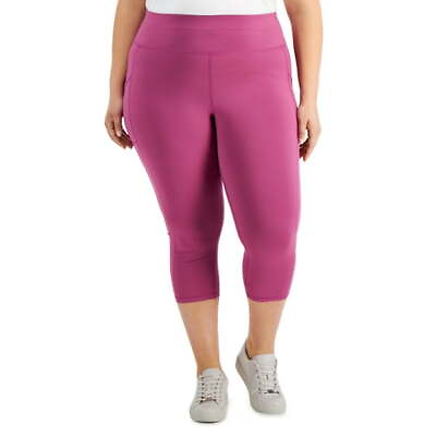 #ad $35 Id Ideology Womens High Rise Side Pocket Cropped Leggings Purple Size Small