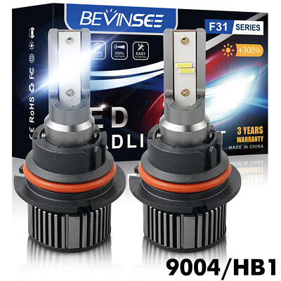 #ad BEVINSEE 9004 LED Headlight Conversion Kit Hi Low Beam 6000LM Bright White Bulbs