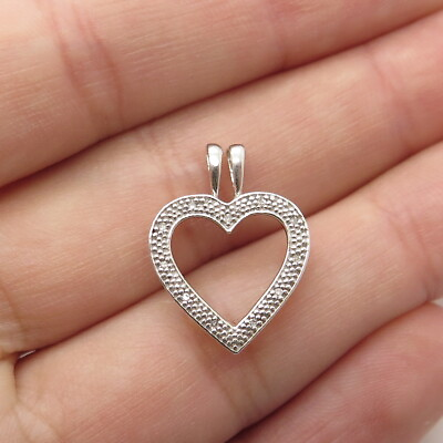 #ad 925 Sterling Silver Real Round Cut Diamond Heart Pendant