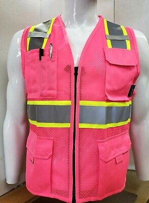 #ad Two Tone High Visibility Pink Safety Vest Size Small 5XL