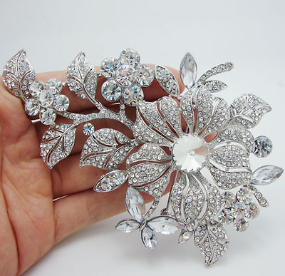 #ad Clear Bride Flower Leaf Bridesmaid Brooch Pin Rhinestone Crystal Wedding