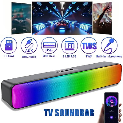#ad Bluetooth RGB Dual Speaker Subwoofer Soundbar TV Sound Bar Home Theater AUX TF
