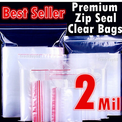 #ad 100 Clear Reclosable Zipper Bags Zip Small Large Plastic 2Mil Lock Cloth Jewelry
