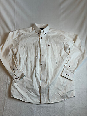 #ad Ariat Long Sleeve Casual Button Down White Shirt Men#x27;s Large Stain