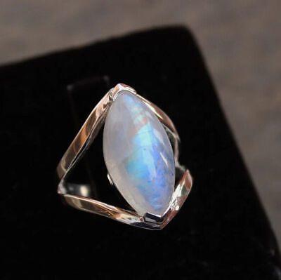 #ad Rainbow moonstone ring Sterling silver jewelry colorful natural Ring HM2754
