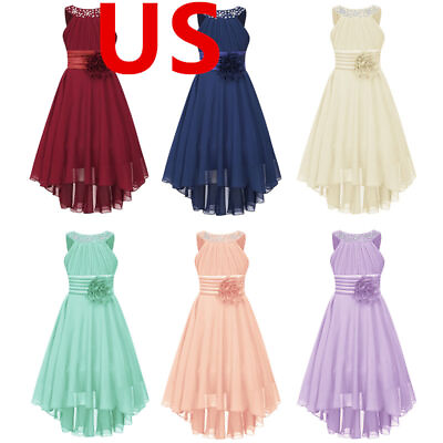 #ad US Kids Girls Dress Halter Neck High Low Wedding Bridesmaid Party Princess Gown