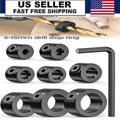 #ad 9Pcs 3 16mm Drill Bit Depth Collar Set Stop Drilling Stopper Ring Hex Wrench