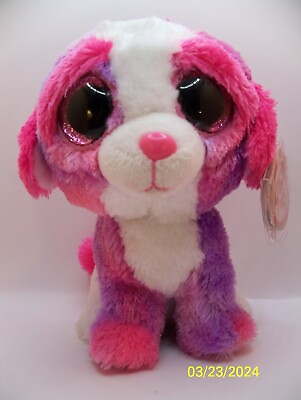 #ad TY Beanie Boos quot;Sherbertquot; 6 inch Plush Puppy Dog 2014 Purple Pink Birthday 02 08