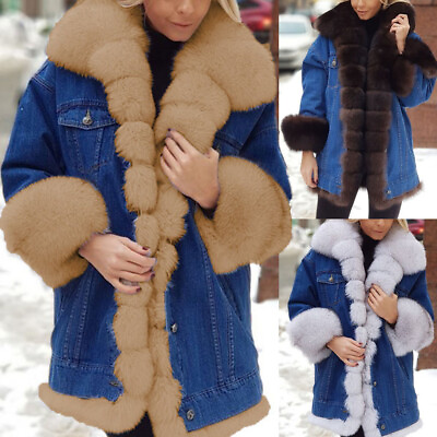 #ad Women#x27;s winter parka jacket winter coat parka jacket with fur hood Overcoat