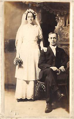 #ad c1910 RPPC Real Photo Postcard Wedding Dress Couple Man Woman West Virginia