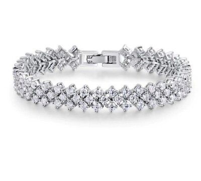 #ad Elegant silver shifted tennis bracelet