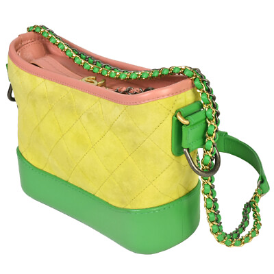 #ad CHANEL Gabrielle de Chanel Hobo Bag No. 24 Yellow Green Multicolor Suede Leather