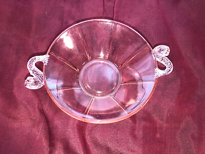 #ad Vintage Pink Fish Handled 5.5 Inch Bowl Mint Depression Glass