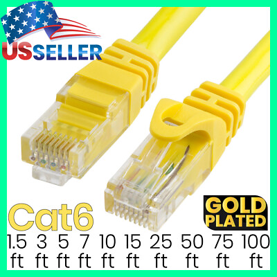 #ad Yellow Cat6 Cable Ethernet RJ 45 Cat6 Patch Cord Internet LAN Network Wire LOT