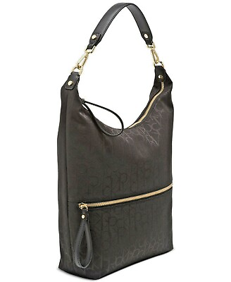 #ad Calvin Klein Elaine Signature Hobo Shoulder Bag Black Large New NWT Authentic