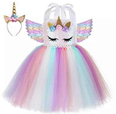 #ad Girl Unicorn Costume Tutu Dress Party Kids 2T 24 Month Wings Princess Birthday