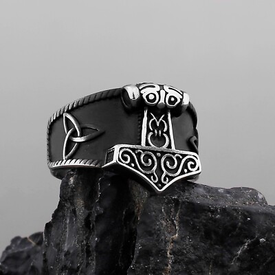#ad Men#x27;s Fashion Ring Viking Celtic Inscription Anchor Stainless Steel