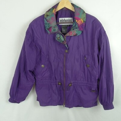 #ad Edelweiss Skiwear Women#x27;s Jacket Size Medium 80s Vintage Purple Ski Jacket Top