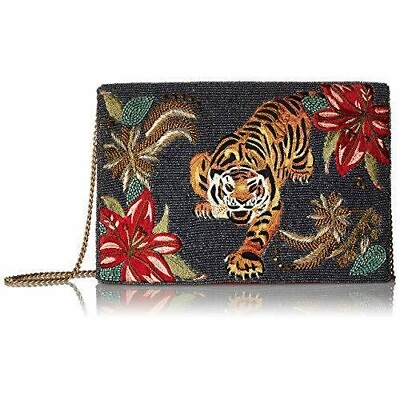 #ad Mary Frances Fierce Bengal Tiger Special Blue Bead Clutch Bag Handbag Purse New